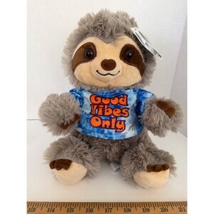 Peek-A-Boo Toys Sloth Plush Good Vibes Only Tie Dye Shirt Grey Stuffed Animal 9"